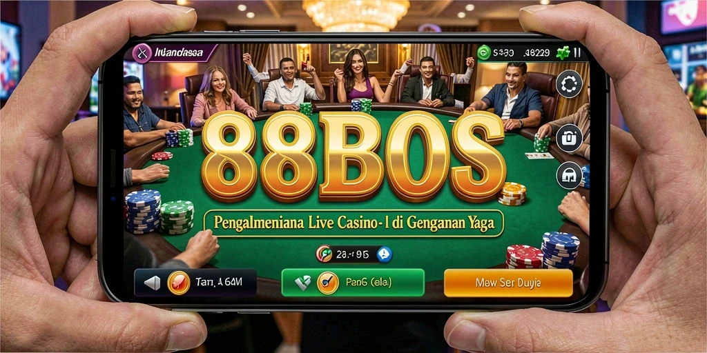 Screenshot gameplay 88BOS menampilkan dealer langsung dan suasana kasino yang nyata.