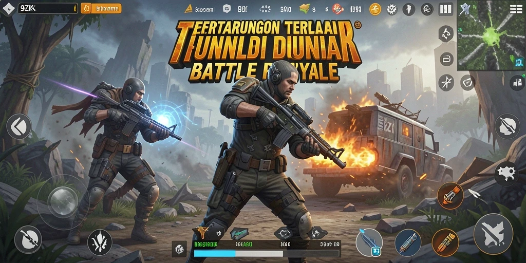 Gameplay mendebarkan dalam lingkungan pertempuran Battle Royale.