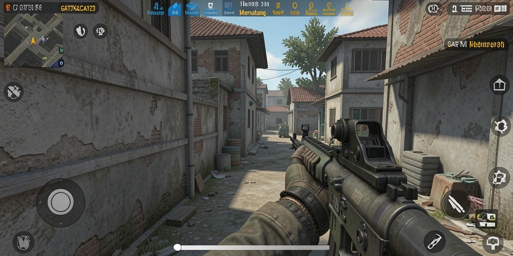 Screenshot GATOTKACA123 memperlihatkan aksi menegangkan dalam pertempuran FPS.