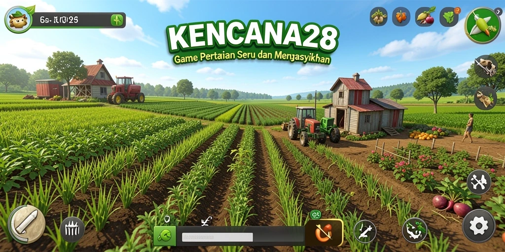 Tangkapan layar gameplay KENCANA28 dengan tema pertanian yang menarik.