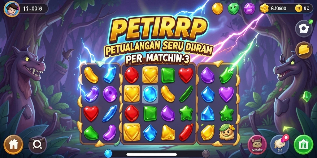 Screenshot permainan PETIRRP menunjukkan keseruan gameplay Match-3.