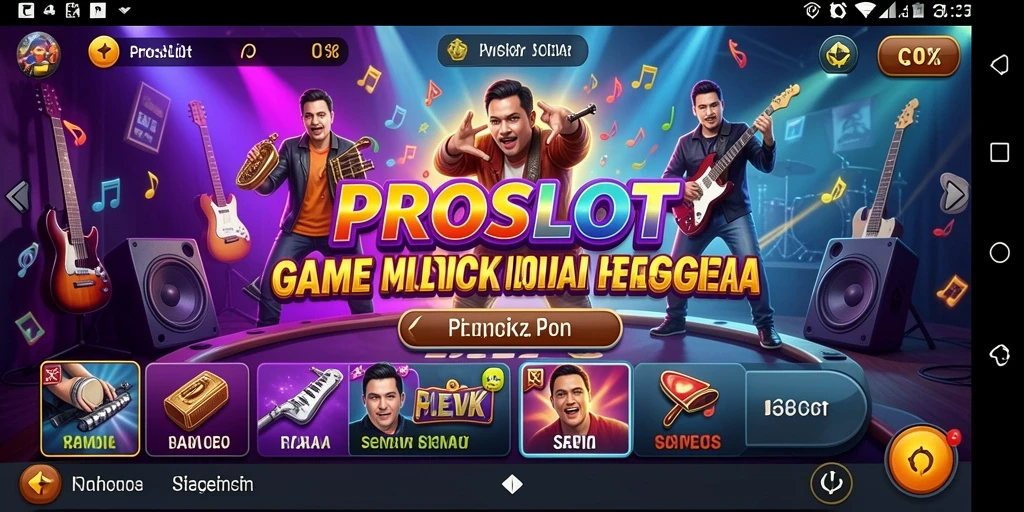 Screenshot gameplay PROSLOT menunjukkan pemain menikmati musik sambil bersaing.