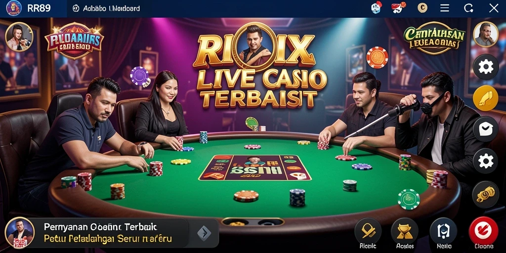 Screenshot gameplay RR89 menampilkan dealer langsung dan suasana kasino yang autentik.