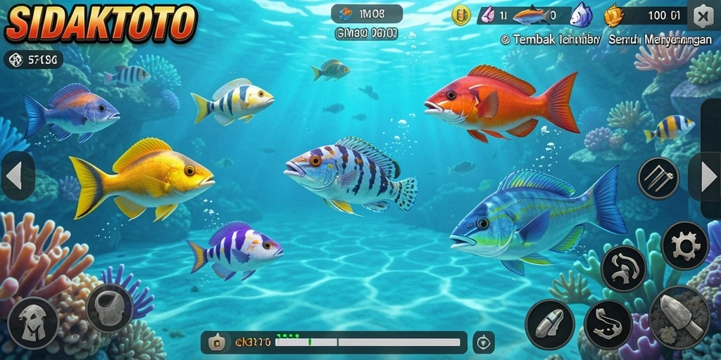 Tampilan gameplay SIDAKTOTO yang seru dan menegangkan saat menangkap ikan.